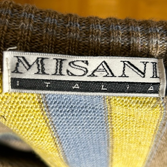 Misani Italia Vintage Large Vertical Striped Wool/Acrylic V-Neck Sweater - Picture 3 of 6